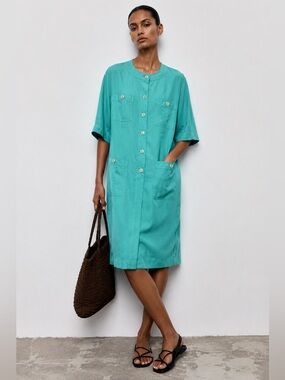 Vintage Rouie Turquoise Button Front Shift Dress Size 18